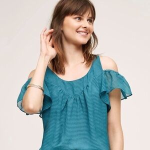 Teal Cold-Shoulder Ruffle Women's Top